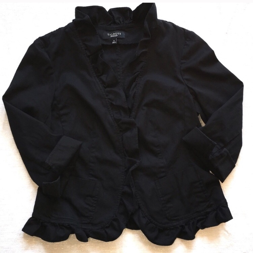Talbots black cotton ruffle jacket size 8
